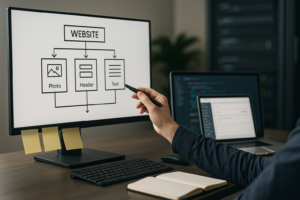 Developer reviewing a headless CMS website architecture setup